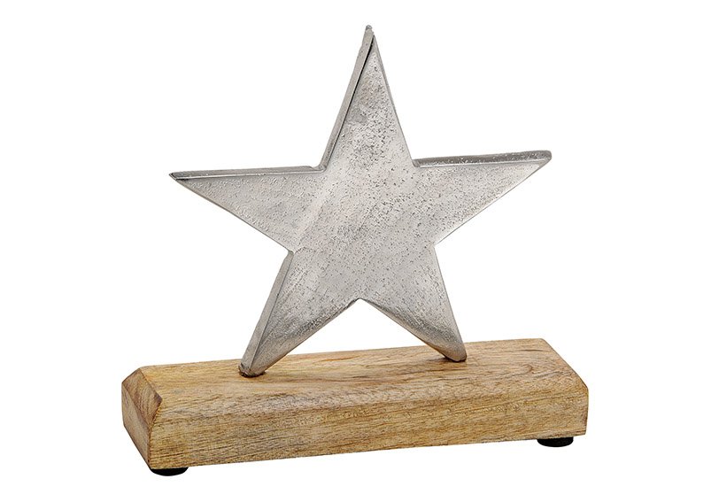 Star made of metal, mango wood, silver color, 15x15x5cm