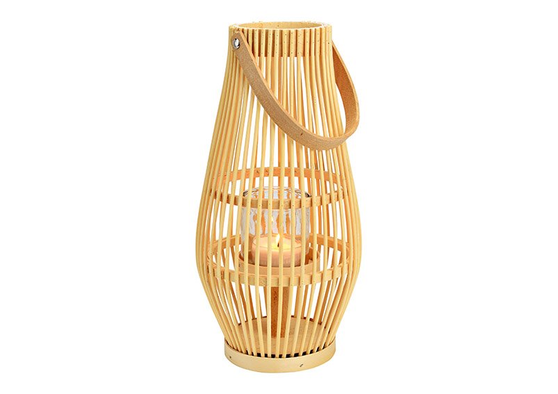 Lanterne en bois avec photophore en verre naturel (L/H/P) 18x48x18cm