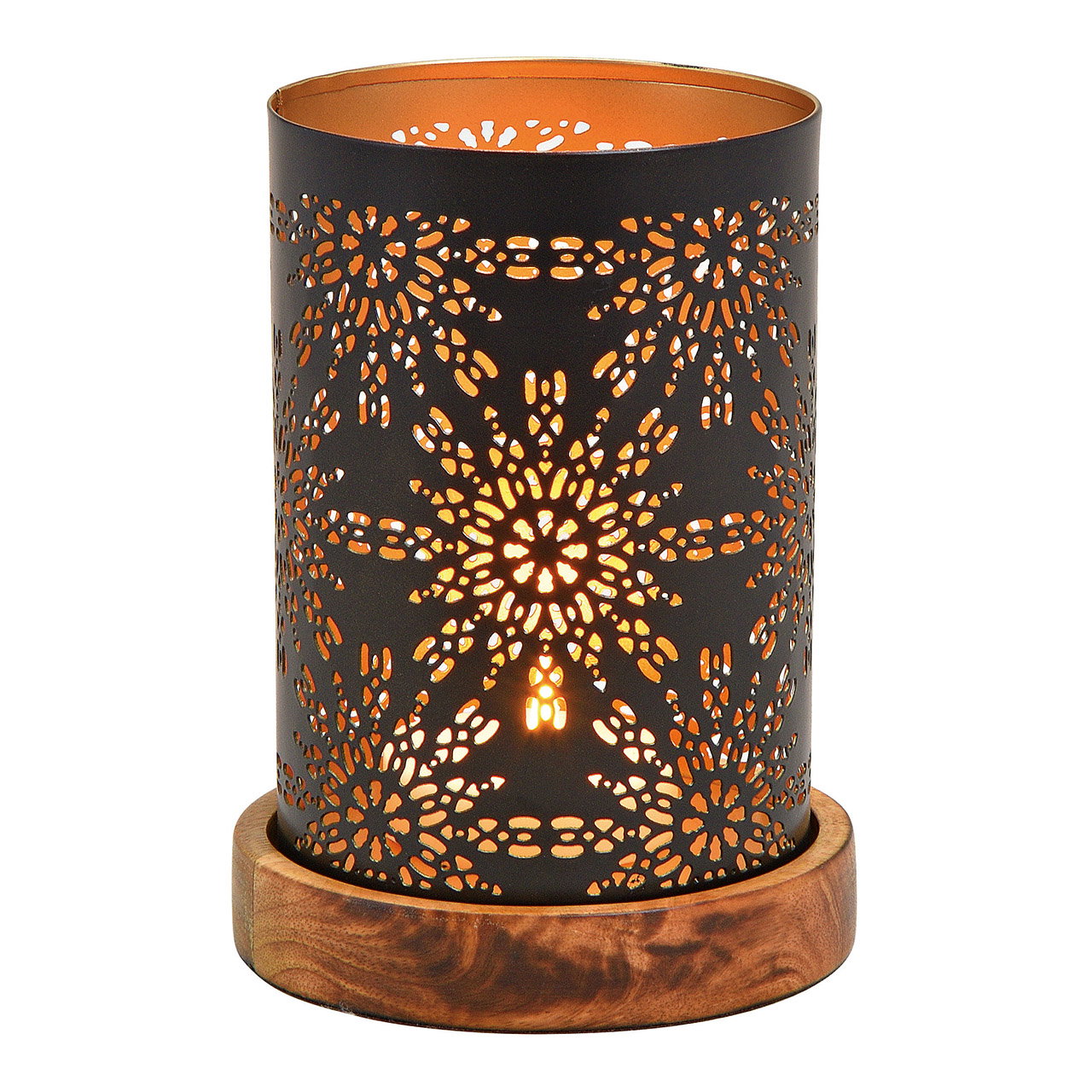 Farol sobre base de madera Decoración de flores de metal negro (A/A/P) 10x18x10cm Farol sobre base de madera Decoración de flores de metal negro (A/A/P) 10x18x10cm