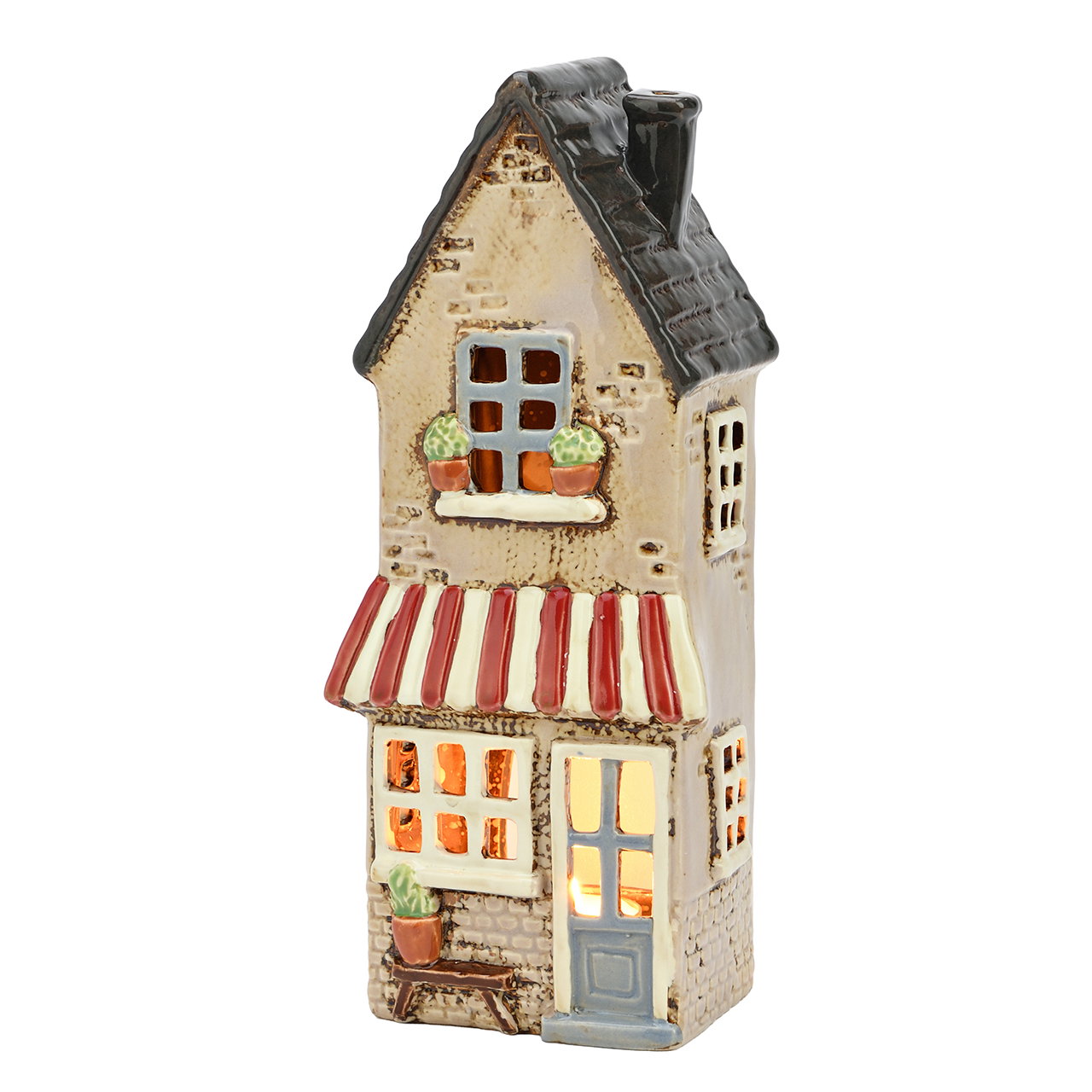 Windlicht Haus aus Steingut Beige (B/H/T) 10x24x7cm Essen, Süßigkeiten