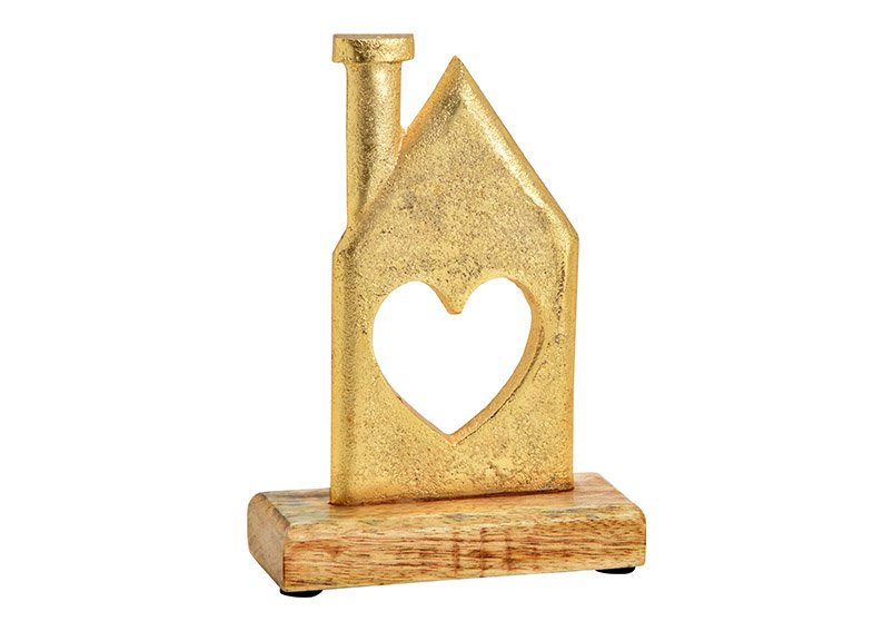Casa su base di legno di mango, metallo, oro (w/h/d) 12x17x5cm