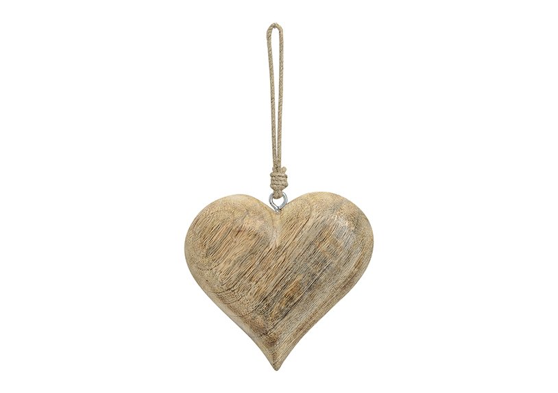 Suspension cœur marron en bois, 15 cm