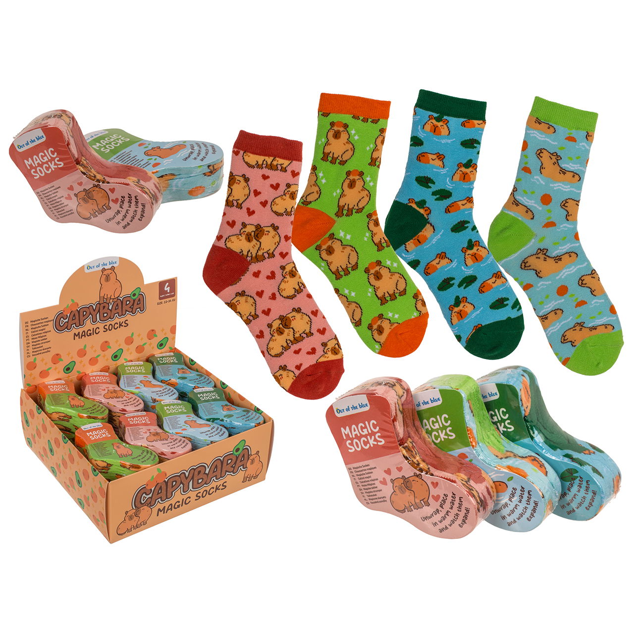 Toverkindersokken, Capybara 1 paar maat 2 van katoen, 4-laags, kleurrijk (B/H) 19x15 24 st. in display Bekleidung, Strumpfwaren, Socke