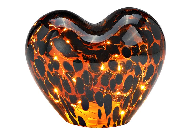Cœur avec 20 LED avec minuterie 6/18 en verre brun (L/H/P) 18x15x11cm