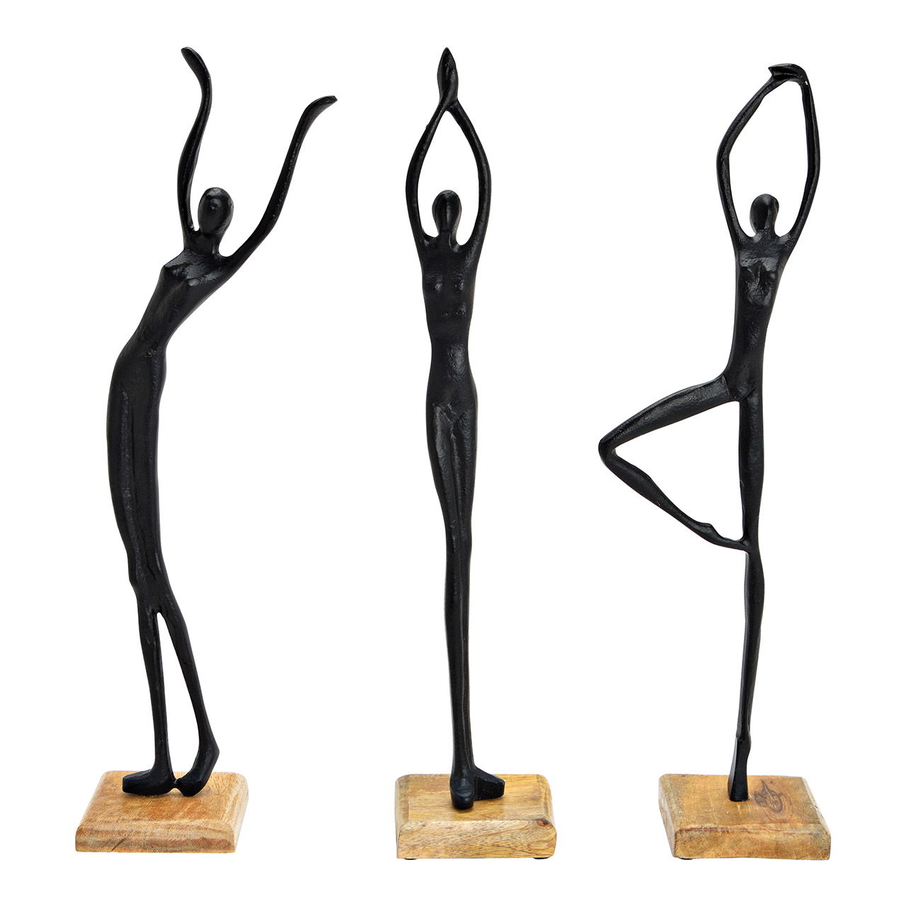 Figura da esposizione su base di legno di mango in metallo nero a 3 pieghe, (L/A/D) 10x50x10cm