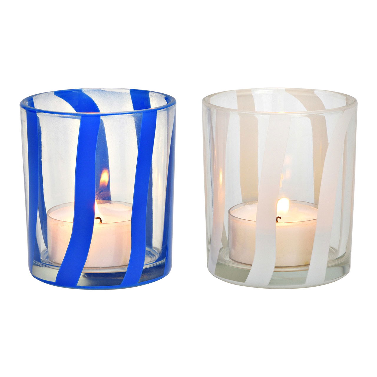 Striped glass wind light, double, transparent/blue/white (W/H/D) 9x10x9cm