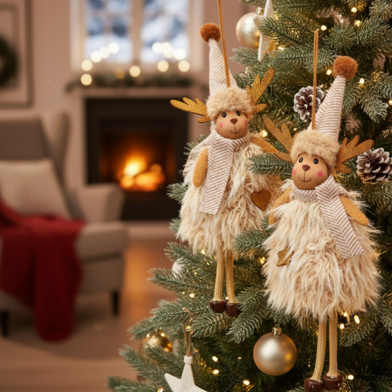 Weihnachtshänger Elch aus Textil, 2-fach, Beige (B/H/T) 7x20x3cm Weihnachten, Weihnachtsdekorationen, Festival, Weihnachtsbaum, Christbaumschmuck