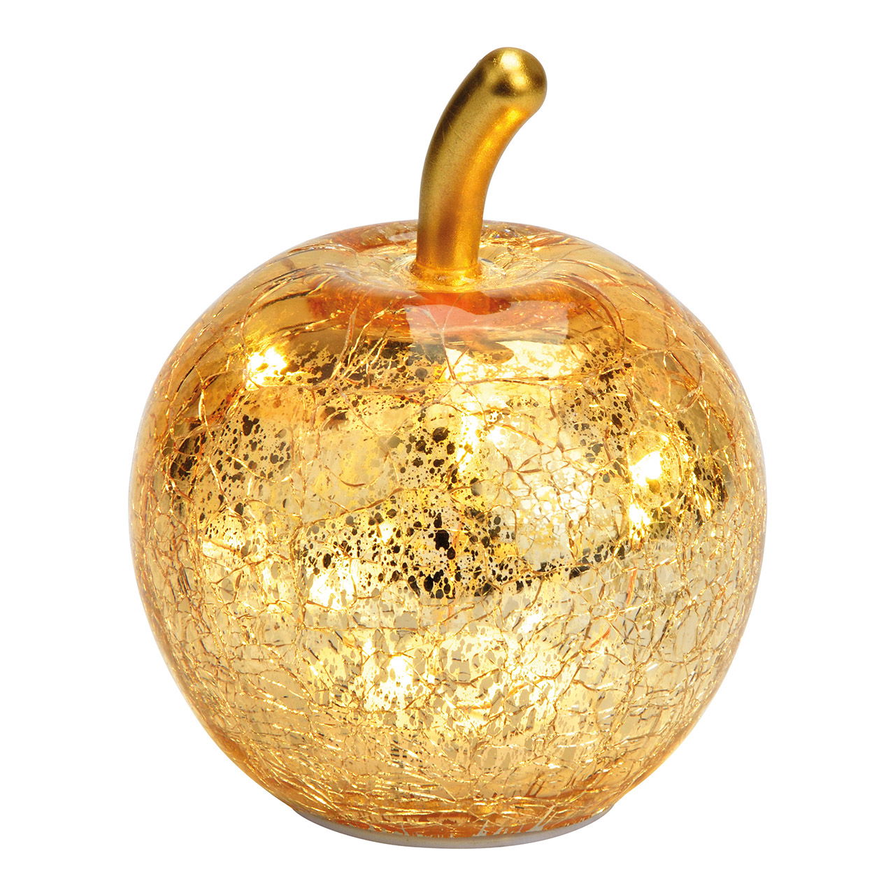 Apfel mit 5er LED aus Glas gold (B/H/T) 7x9x7cm mit Timer, Batteriebetrieb CR2032 nicht enthalten