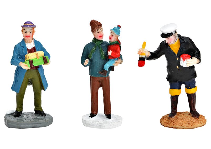 Figurines miniatures d'hommes en poly multicolore 3 fois, (L/H/P) 3x6x3cm