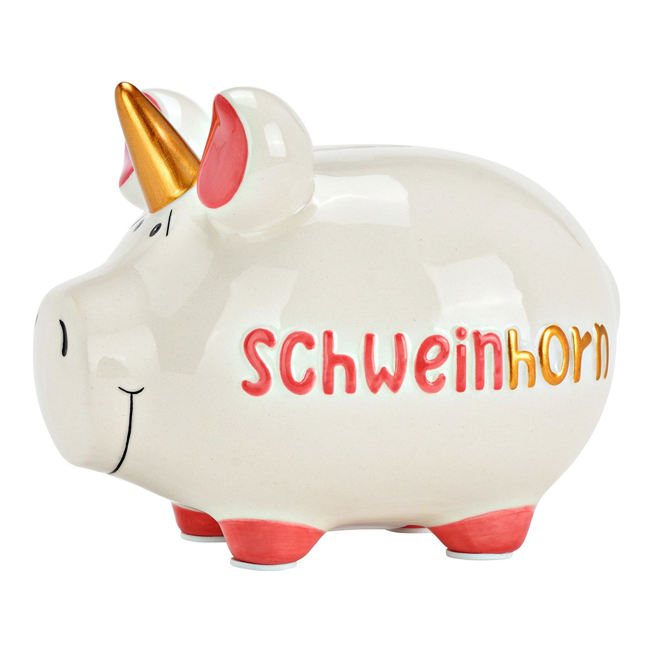 Spardose KCG Mittelschwein, Schweinhorn aus Keramik weiß (B/H/T) 17x15x15cm Sparschwein