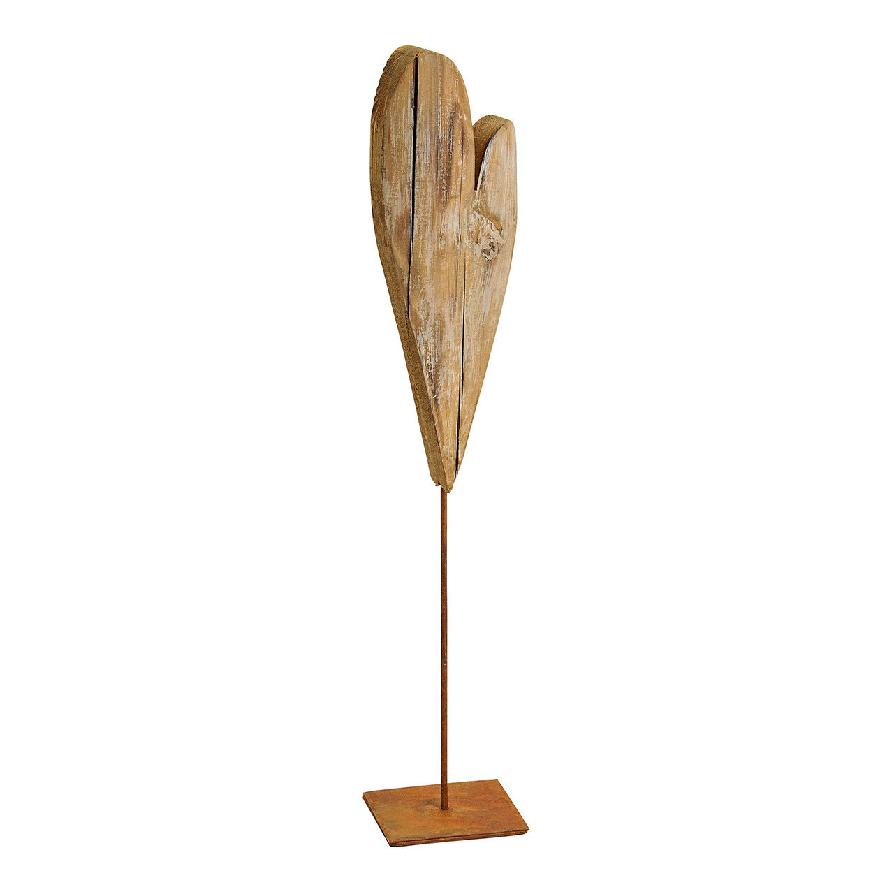 Corazón de madera sobre soporte metálico de madera marrón (A/H/D) 7x38x7cm