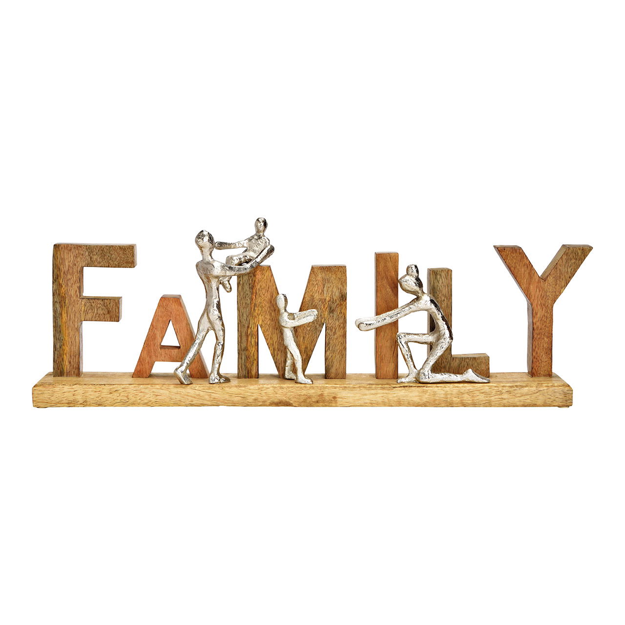 Stand lettering, Family, figure in metallo, in legno di mango naturale (L/H/D) 55x21x7cm Stand lettering, Family, figure in metallo, in legno di mango naturale (L/H/D) 55x21x7cm