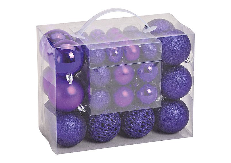 Plastic kerstbal, set van 50, paars (w/h/d) 23x18x12cm Ø3/4/6cm