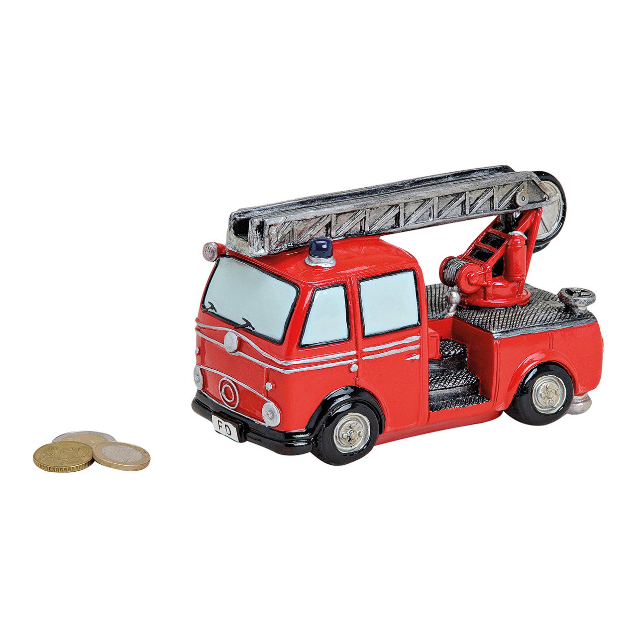 Salvadanaio in polietilene per autopompa, L16 x P8 x H10 cm Feuerwehrwagen, Spielzeug, Münzen, Löschfahrzeug, Miniatur