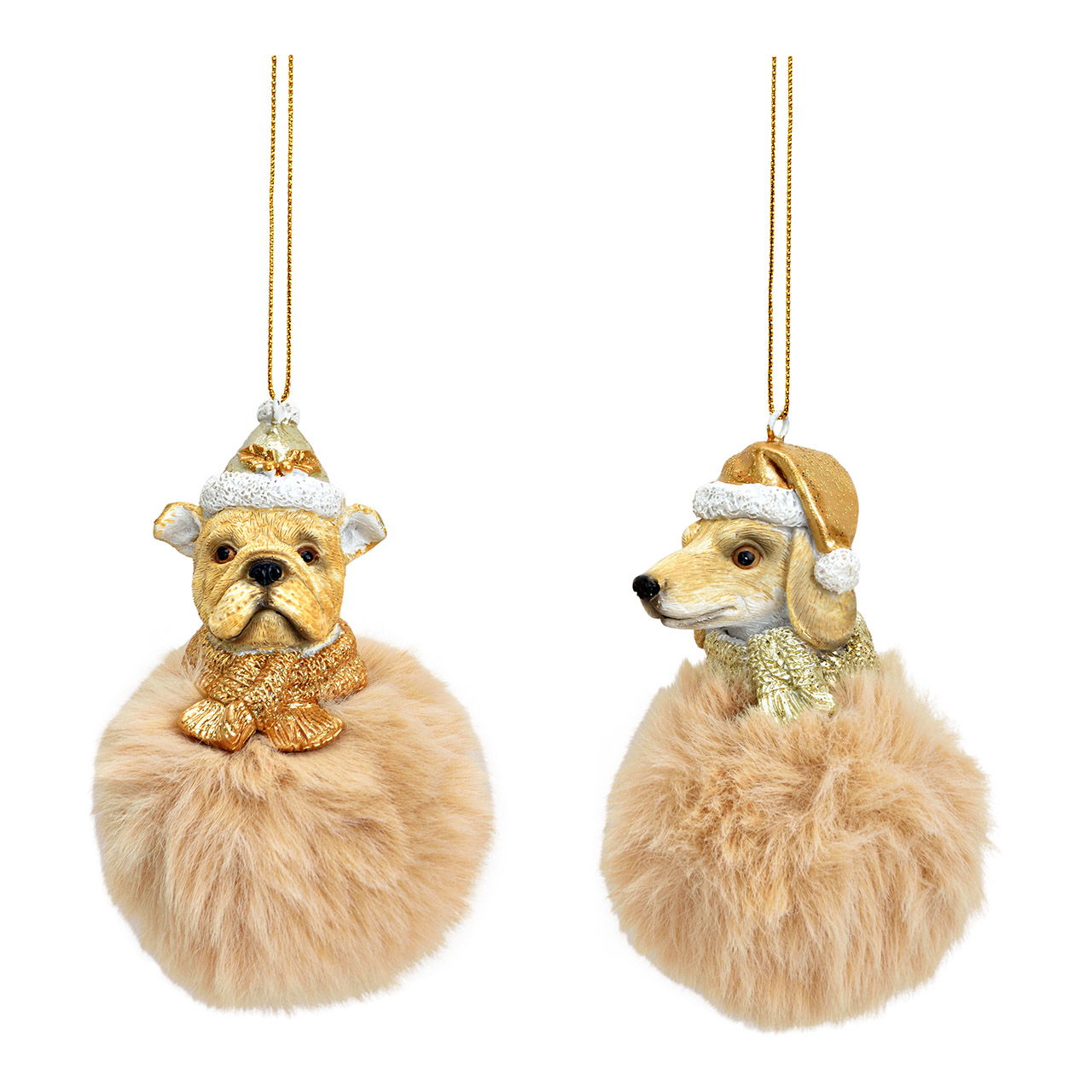 Hänger Hund auf Weihnachtskugel aus Poly, 2-fach, Beige (B/H/T) 6x10x6cm