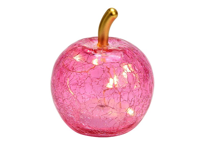 Apple with 5 LED made of glass pink(W/H/D) 7x9x7cm with timer, battery operation CR2032 not included