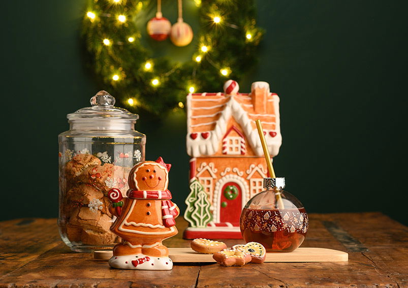 Dose Lebkuchen Figur aus Keramik bunt 2-fach, (B/H/T) 10x15x6cm Essen, Süßigkeiten, Plätzchen