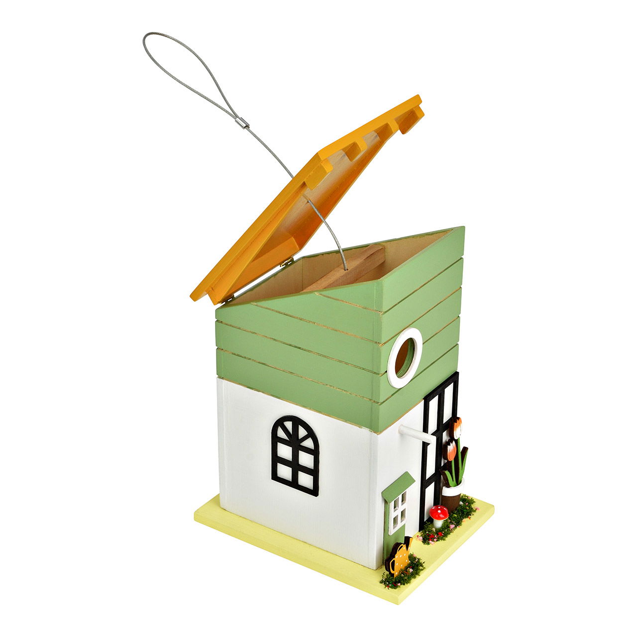 Hänger Vogel Haus aus Holz, Grün (B/H/T) 15x26x19cm