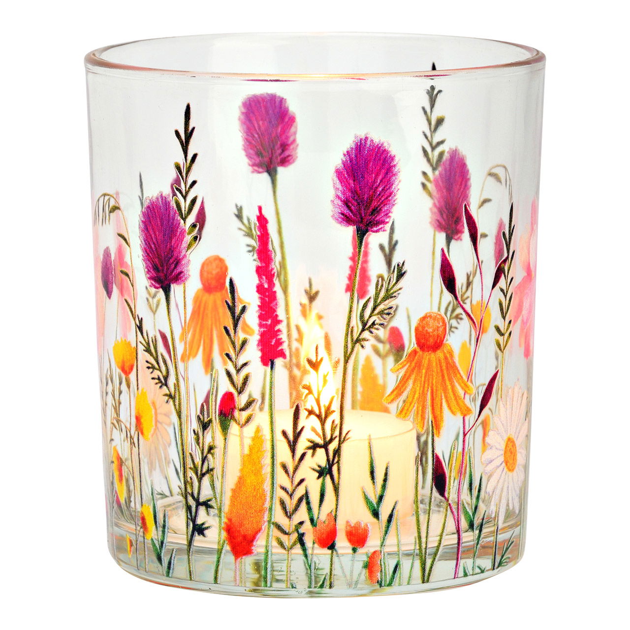 Photophore en verre, fleurs, lilas (L/H/P) 9x10x9cm Töpferei, Tasse, Glas, Gänseblümchen, Vase