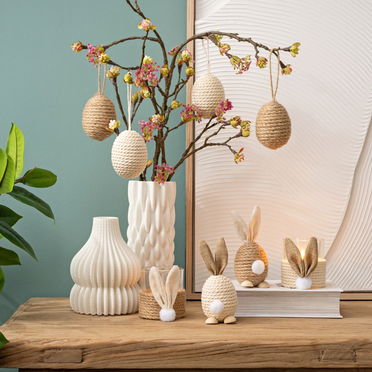 Wind light rabbit decor made of glass/jute/textile, 2-fold, brown/white (W/H/D) 7x8x7cm Wind light rabbit decor made of glass/jute/textile, 2-fold, brown/white (W/H/D) 7x8x7cm