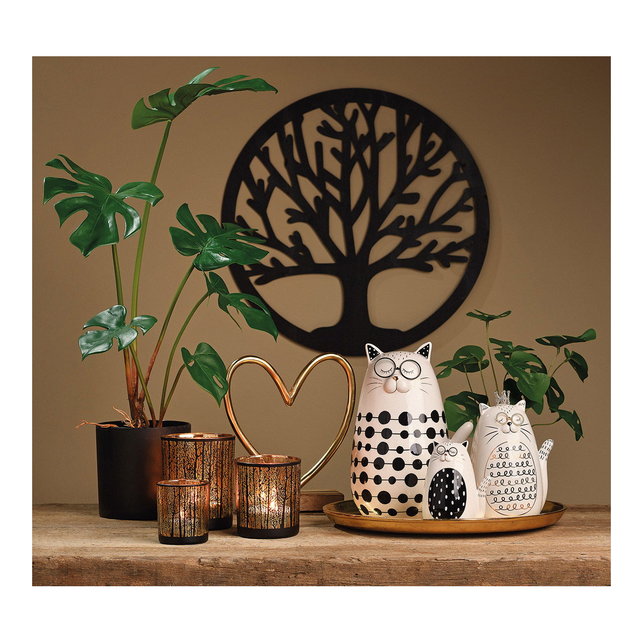 Wall hanger tree of wood black (w/h) 45x45cm