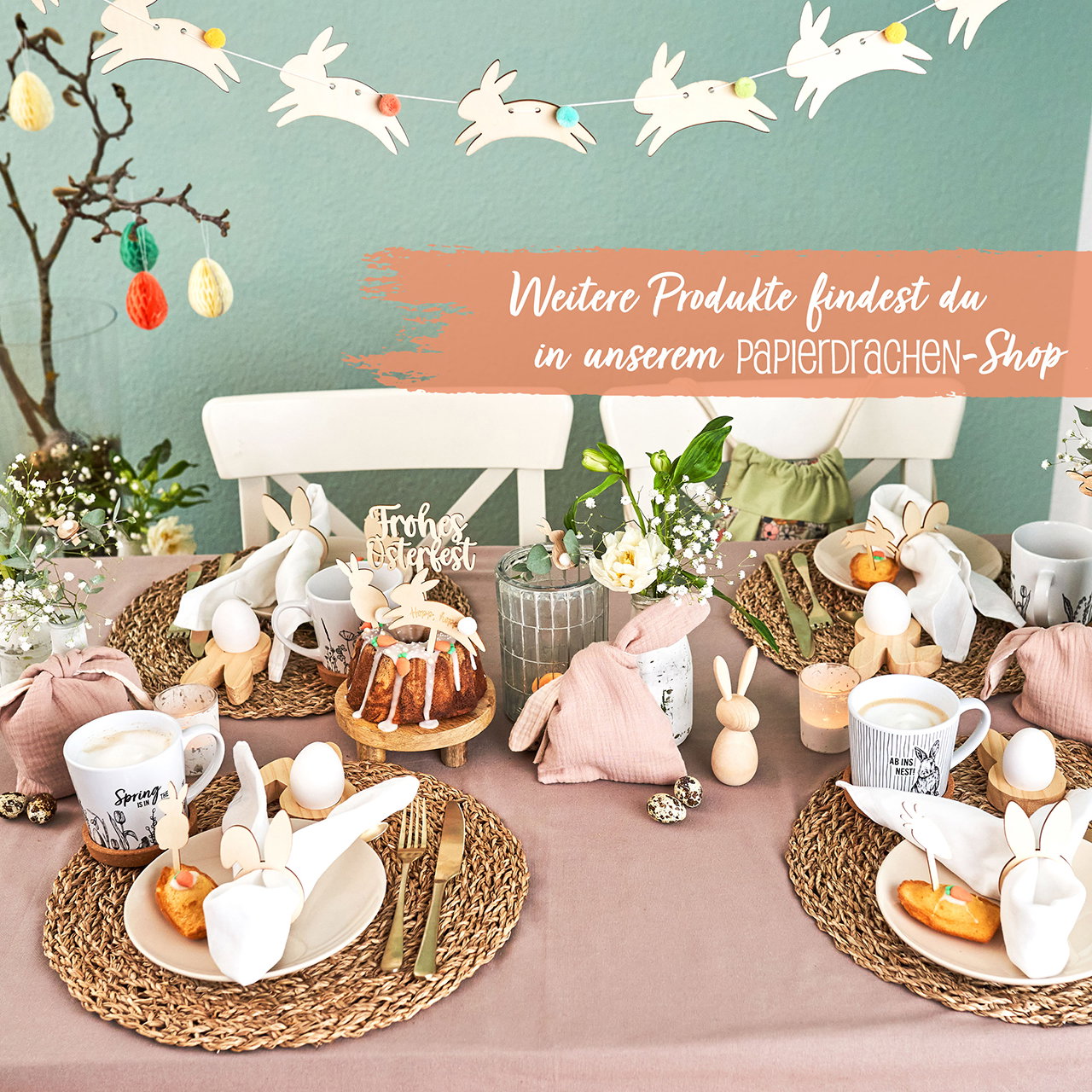 Sac à lapin en mousseline, set de 3, beige (L/H/P) 13x15x2cm Hase Spielzeug, weiches Gewebe, geknotete Schnur, bunte Farben, handgefertigter Look