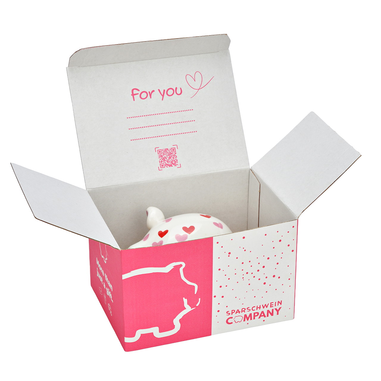 Geschenkbox, Karton, Pink, Schweinmotiv, Punktmuster