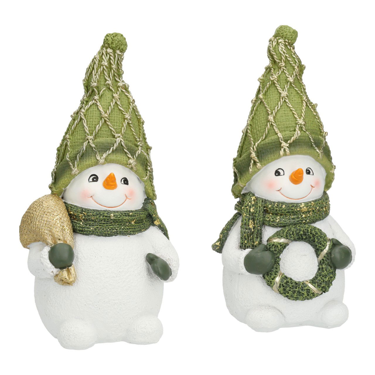 Bonhomme de neige en poly vert 2 fois assorti (L/H/P) 9x21x9cm Draußen, Natur, Winter, Schnee, Schneemann