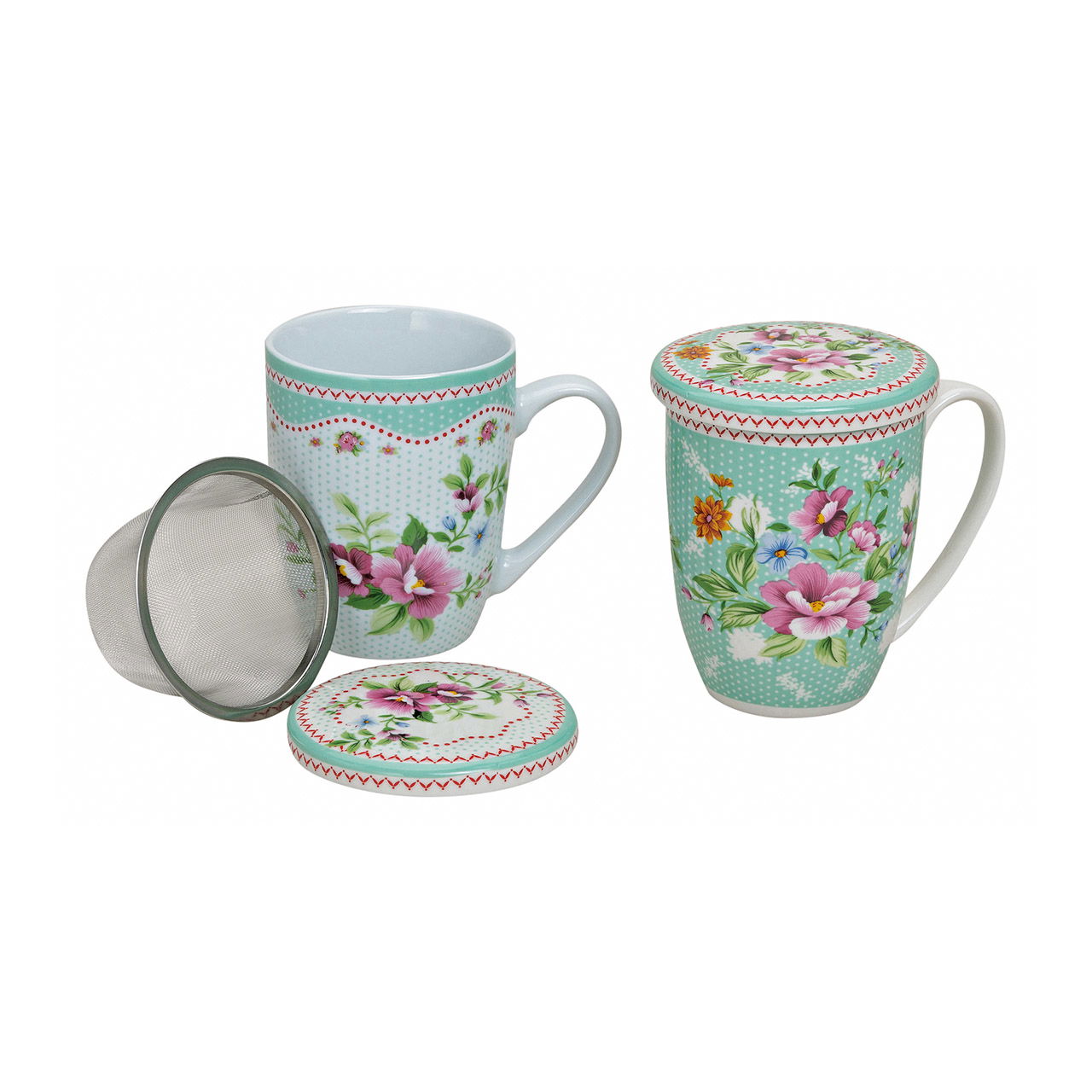 Teebecher aus Porzellan mit Deckel und Sieb, 2-fach sortiert, 11 cm, 300 ml Teebecher aus Porzellan mit Deckel und Sieb, 2-fach sortiert, 11 cm, 300 ml
