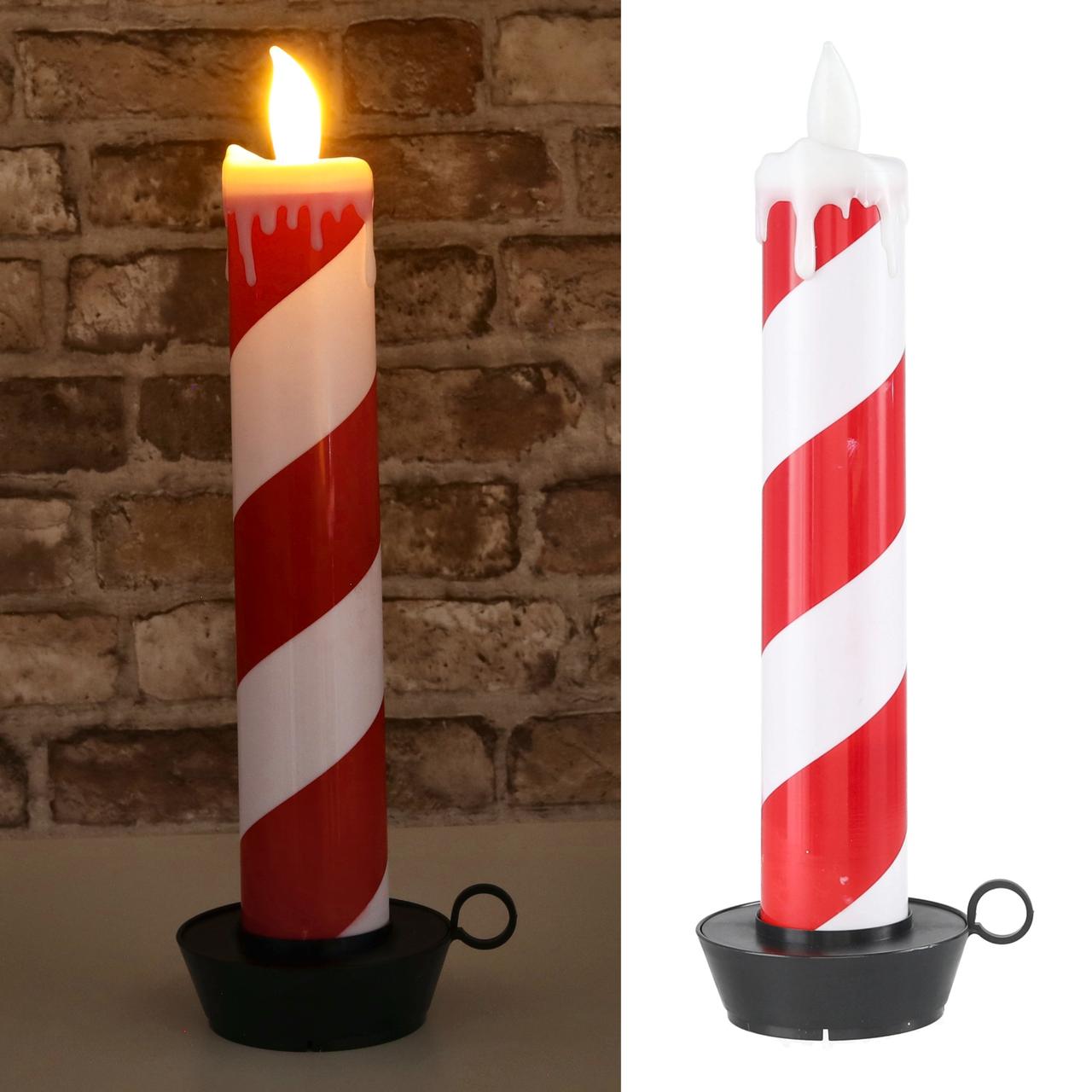 LED Kerze, rot/weiß, ca. 35cmH HIPS/ABS, warmweiße, flackernde LED, AN-/Aus-/Timer (6/18) Schalter, exkl.2xAA Batterien B:10cm H:35cm T:12,3cm Kerze, Dynamit, Waffe