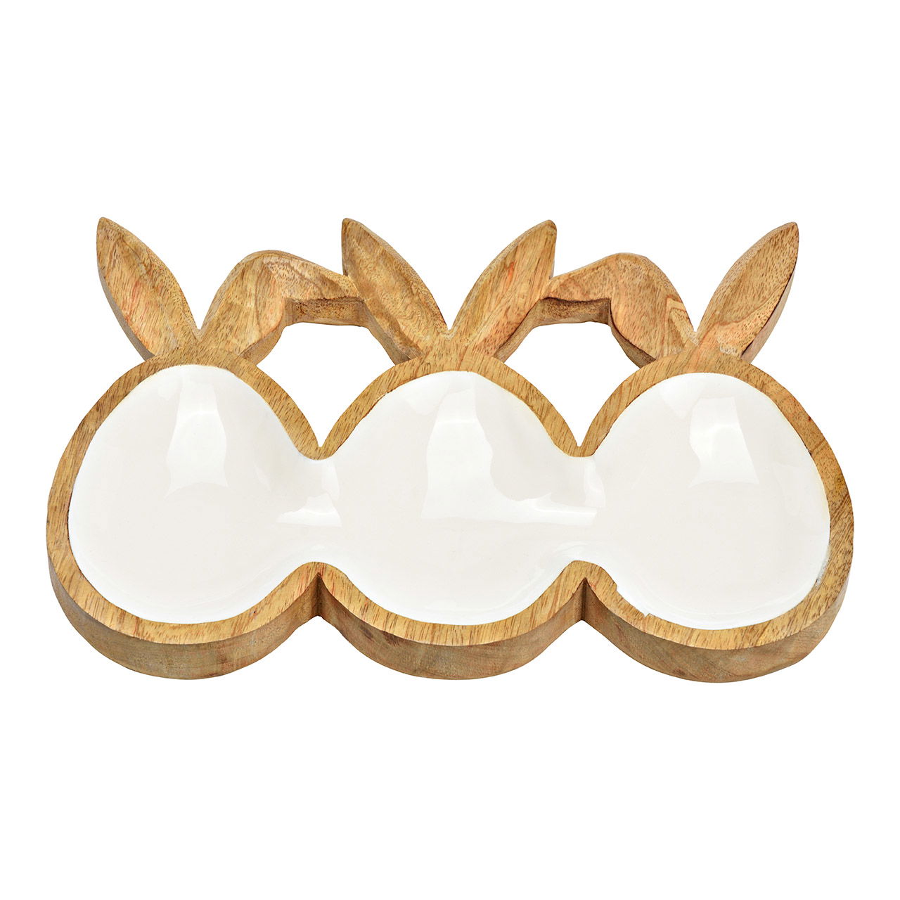Plateau décoratif Oeufs de Pâques avec oreilles de lapin en bois de manguier, naturel (L/H/P) 6x6x24cm Plateau décoratif Oeufs de Pâques avec oreilles de lapin en bois de manguier, naturel (L/H/P) 6x6x24cm