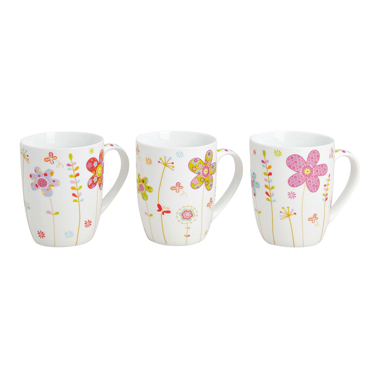 Becher Blumendekor aus Porzellan, 3-fach sortiert, 10 cm, 300 ml Pokal, Kunst, Porzellan, Töpferei