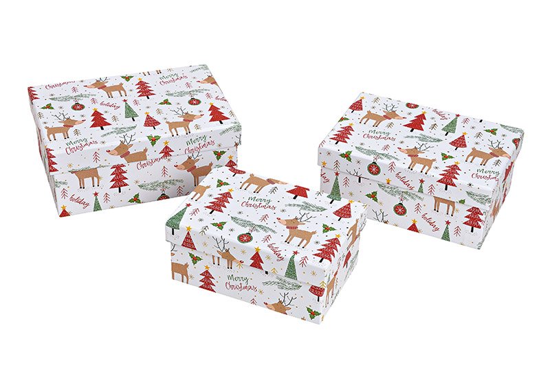 Scatola regalo set alce Buon Natale di carta/cartone colorato set di 3, (L/H/D) 22x7x14cm