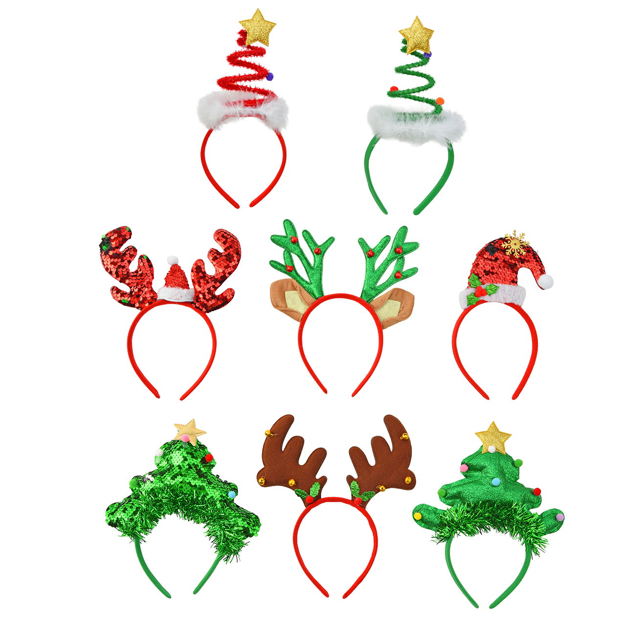 Weihnachtskopfband, Glitzer, Regenbogen, Elch-Geweih, Schneeflocken