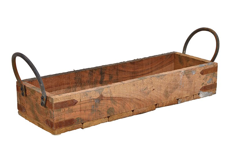 Tray with metal handle, made of recycled wood brown (w/h/d) 45x14x13cm 