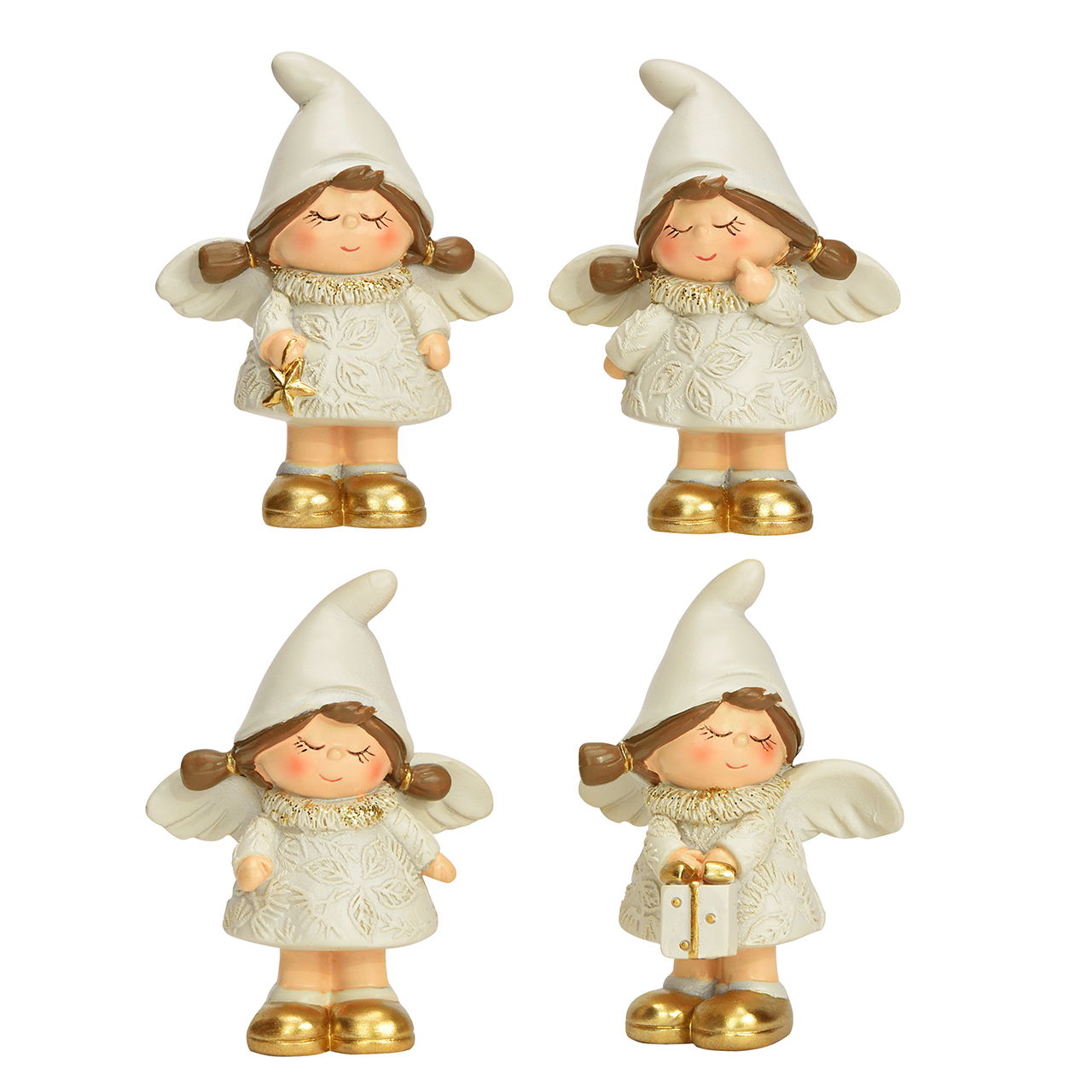 Ange en poly, 4x, blanc/or (L/H/P) 5x7x3cm