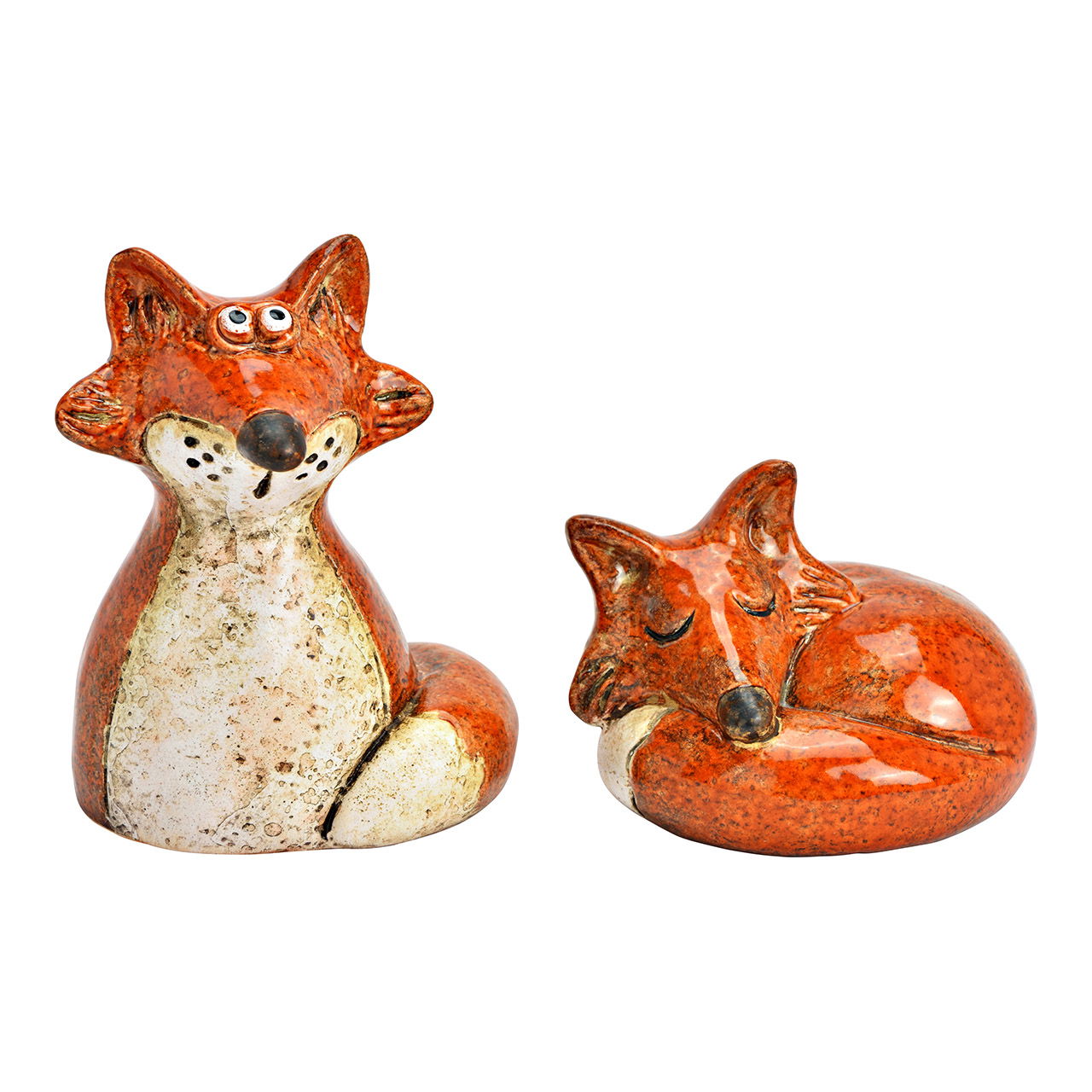 Fox figurine made of stoneware, 2-fold, brown (W/H/D) 10x8x8cm 8X12X3cm