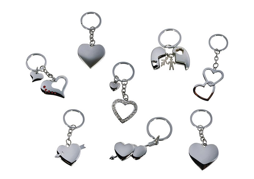 Porte-clés cœur en métal, 8 couleurs, 3 cm