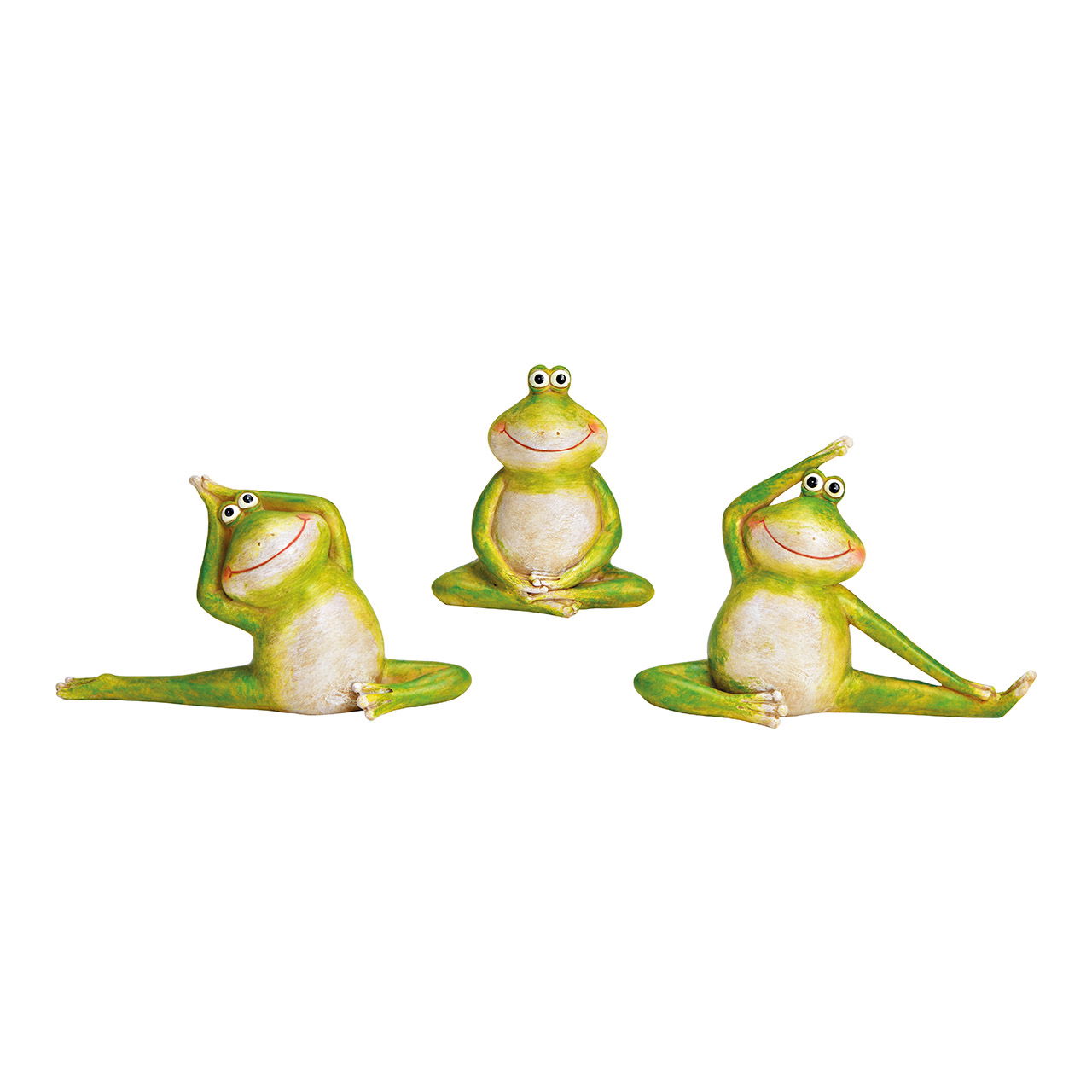 Grenouille de yoga en poly vert 3 fois, (L/H/P) 20x10x5cm 11x11x7cm