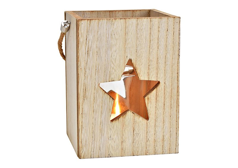 Lantern star decor of wood / glass nature (W/H/D) 14x19x14cm