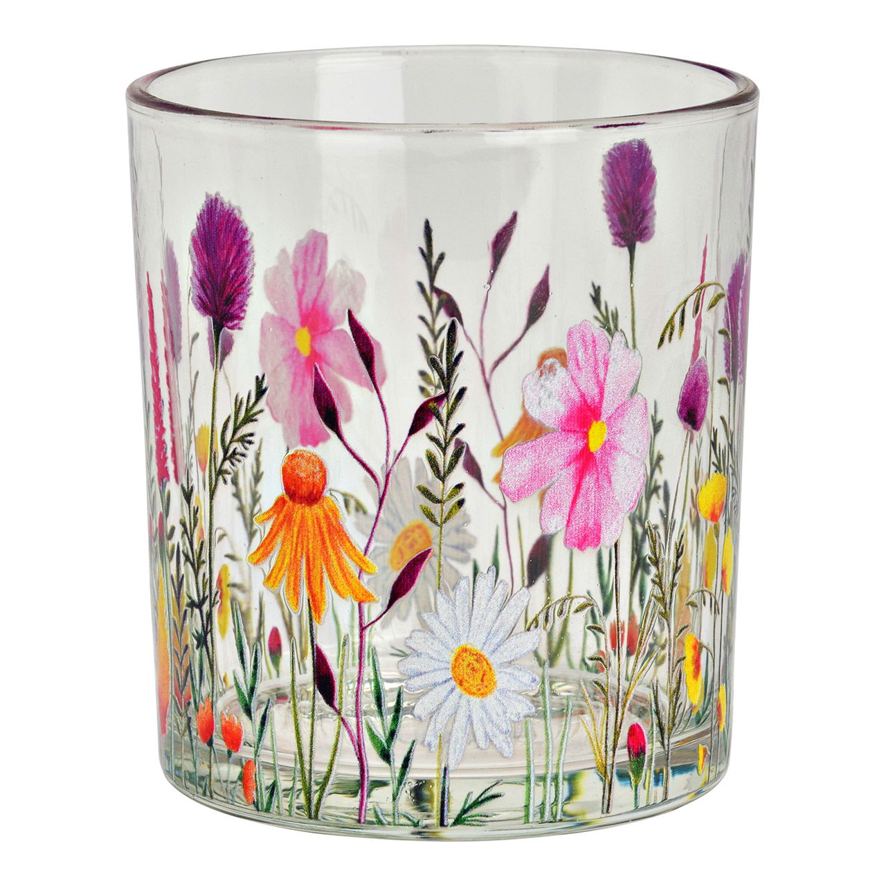 Photophore en verre, fleurs, lilas (L/H/P) 9x10x9cm Töpferei, Tasse, Glas, Gänseblümchen, Vase