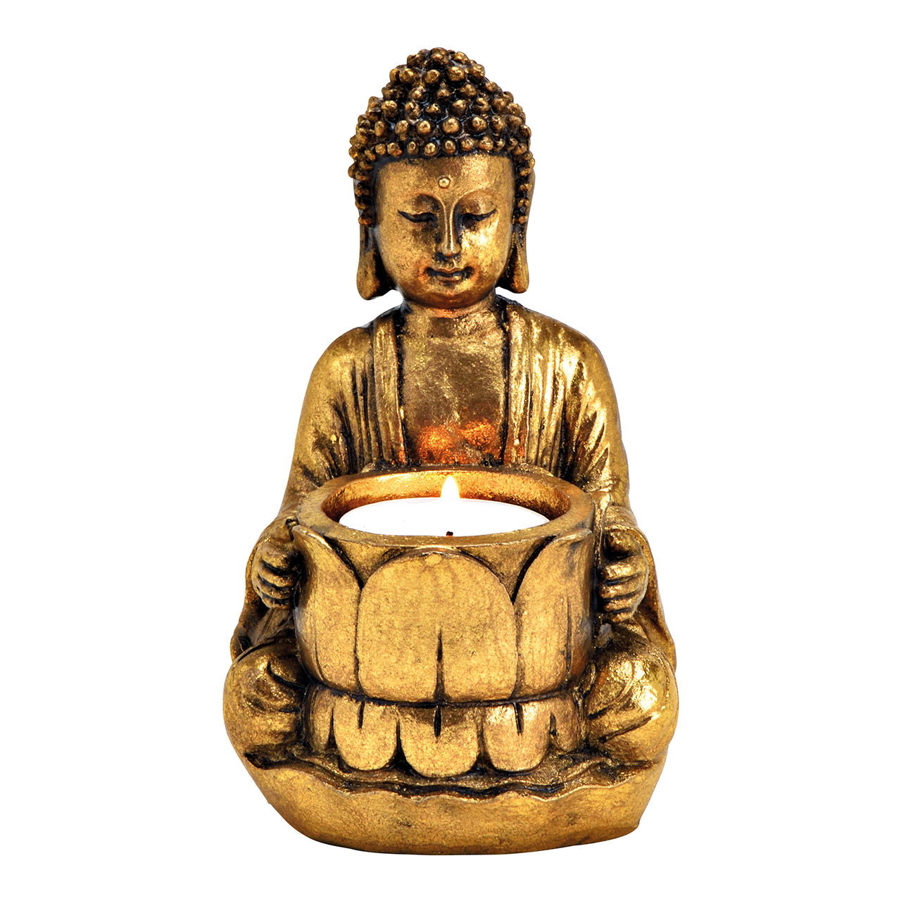 Tealight holder Buddha made of poly gold (W/H/D) 8x14x9cm