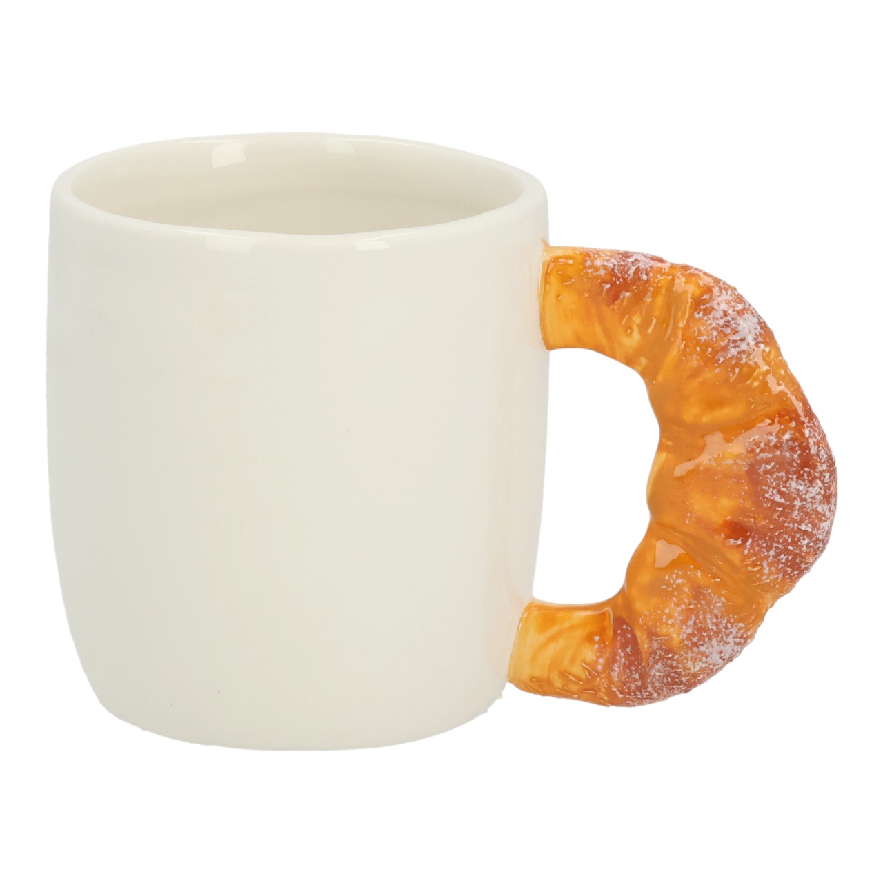 Tazza a forma di croissant in porcellana bianca (L/A/P) 13x9x8 cm, 360 ml Tasse, Becher, Kaffee, Krusten-Orange-Griff, Keramiktasse
