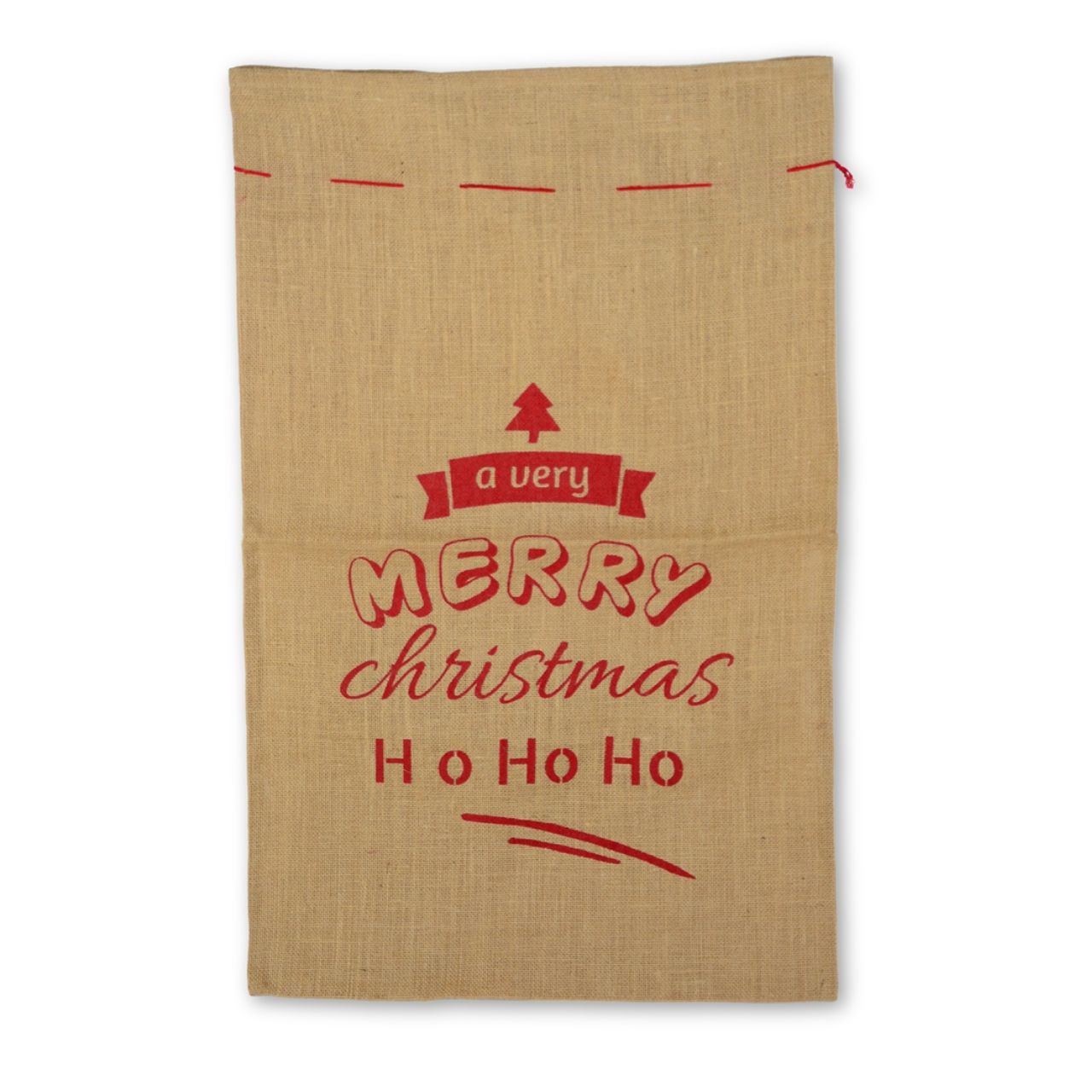 RW_19265_Sacco di iuta Jutebeutel, Frohe Weihnachten, Ho Ho Ho, rote Aufdrucke, festliche Geschenkverpackung