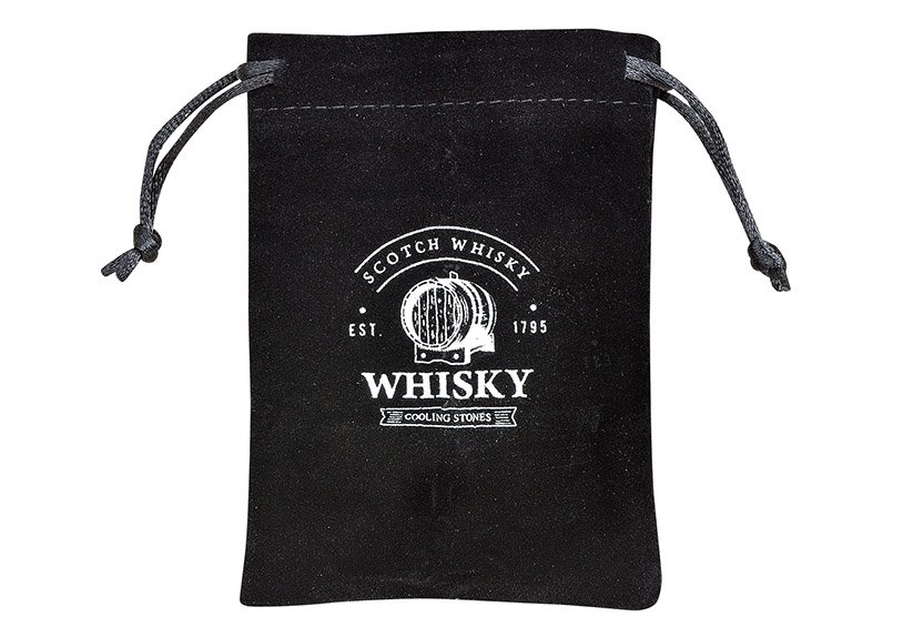 Whisky set de cubes de glace en acier inoxydable, 2,7cm, 4 cubes, 1 verre 9x8x9cm, 300ml, sac en velours inclus, dans boîte en bois 19x10x14,7cm