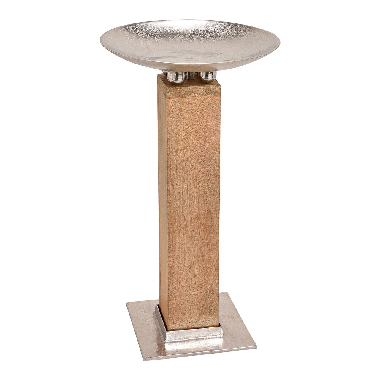 Columna de madera de mango con cuenco de aluminio/metal marrón/plata (A/H/D) 41x75x41cm