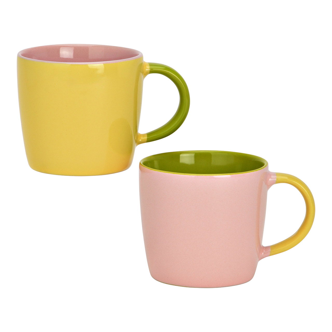Tazza in gres, 2 pieghe, giallo/rosa/verde (W/H/D) 12x8x8cm 300ml