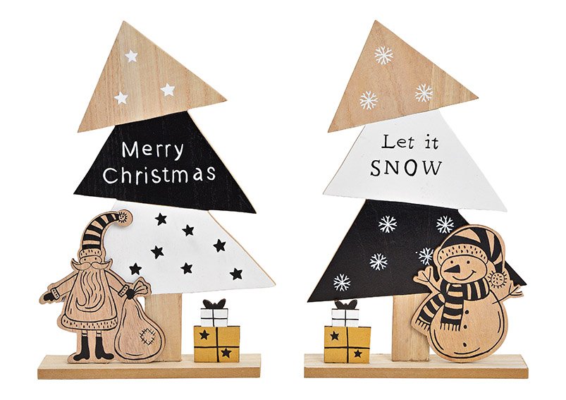 Présentoir Sapin, Père Noël, Bonhomme de neige Décor en bois naturel 2 fois, (L/H/P) 19x30x4cm