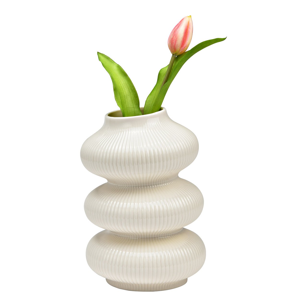 Vaso in ceramica a righe bianco (L/H/D) 14x20x14cm