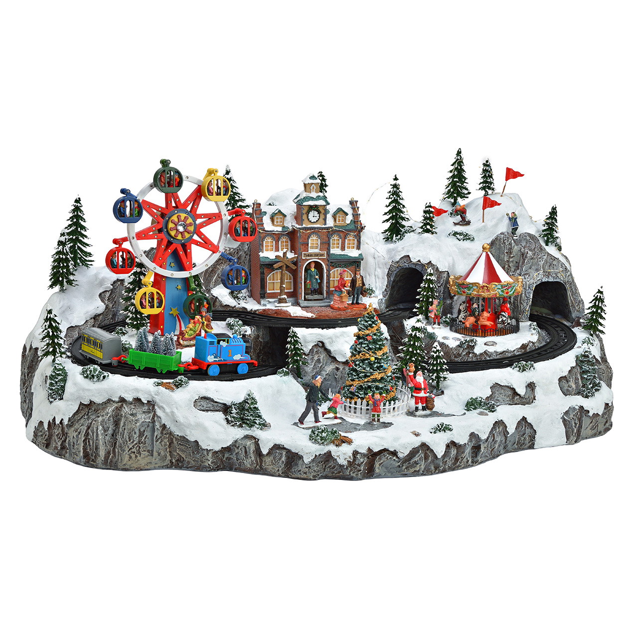 Weihnachtsdorf, Modelleisenbahn, Riesenrad, Karussell, Schneelandschaft